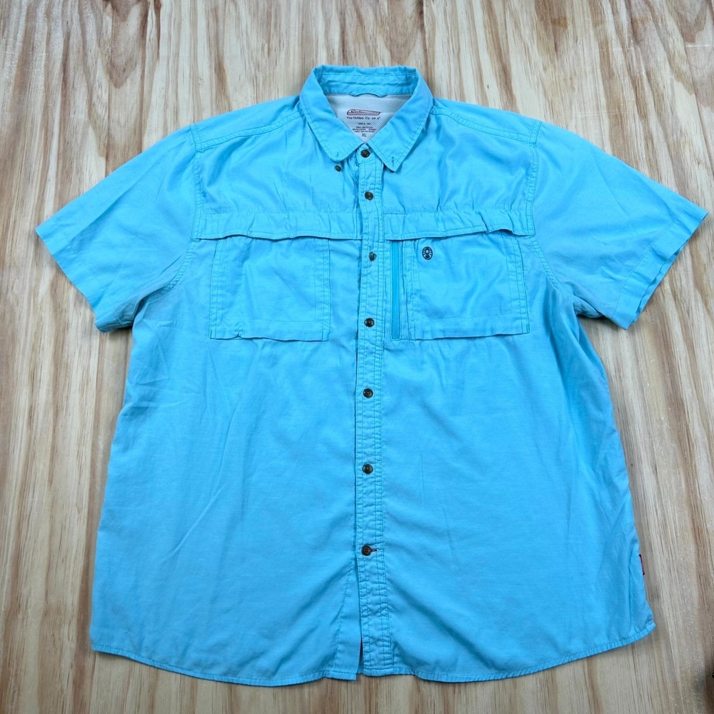 Coleman Vented Fishing Shirt XL Mens Blue Mesh Short Sleeve Button Front Outdoor